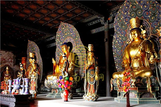 广州花都华严寺高5米《华严三圣》铜佛像雕塑工程