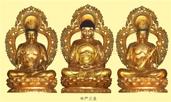 广州花都华严寺高5米《华严三圣》铜佛像雕塑工程